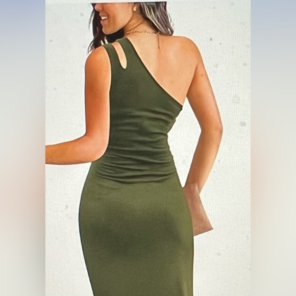 Royal Matrix Green Women's Sexy One Shoulder Cutout Ruched Bodycon Dress - Picture 9 of 11